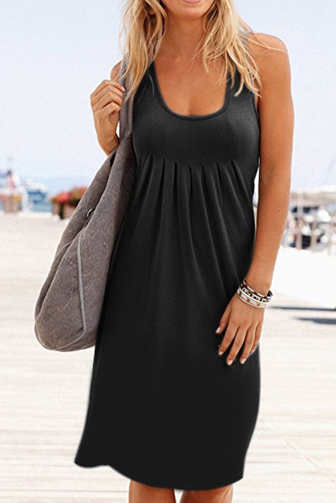 Camisunny Summer Vest Dresses for Women Casual Loose Cotton Mini Dress Bathing Suit Black Size XL - Image 3